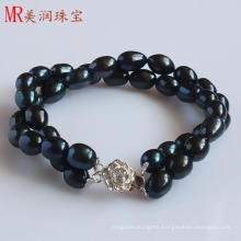 2 Strands Black Freshwater Pearl Bracelet (EB1568-1)